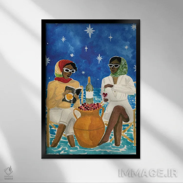 تابلو دکوراتیو تعطیلات مدیترانه ای اثر کارولین چسیا - نمای قابدار مشکی