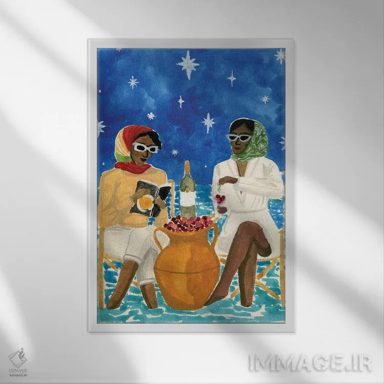 تابلو دکوراتیو تعطیلات مدیترانه ای اثر کارولین چسیا - نمای قابدار سفید