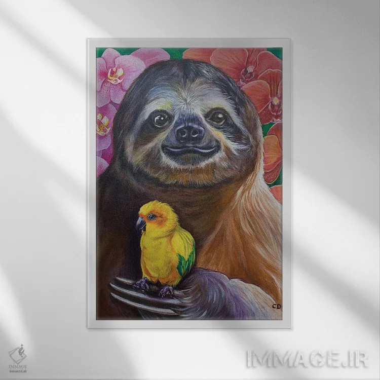 تابلو دکوراتیو سید تنبل اثر سیندی دودس - نمای قابدار سفید