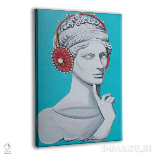 تابلو دکوراتیو سر یونانی-رومی با هدفون اثر سیسی گیدی - نمای پرسپکتیو محصول