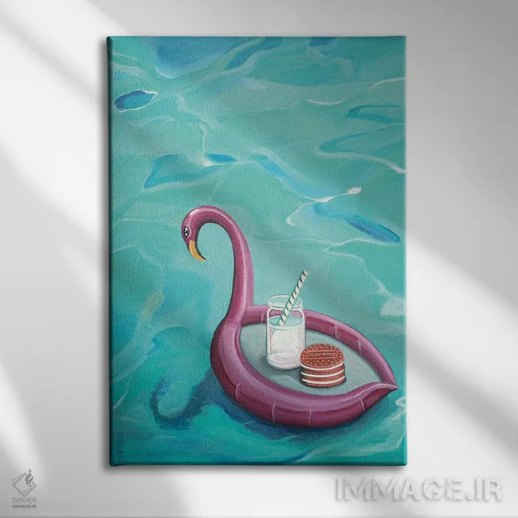 تابلو دکوراتیو کلوچه های اوریو سوپریم روی آب استخر شناور اثر سیسی گیدی - نمای روبهرو روی دیوار