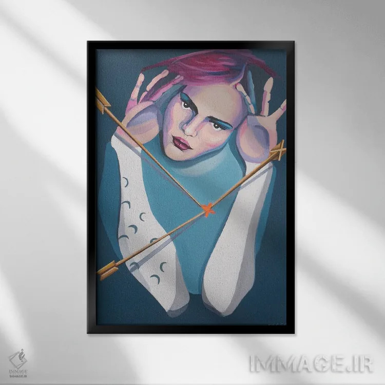 تابلو دکوراتیو زن با تیرها اثر سیسی گیدی - نمای قابدار مشکی