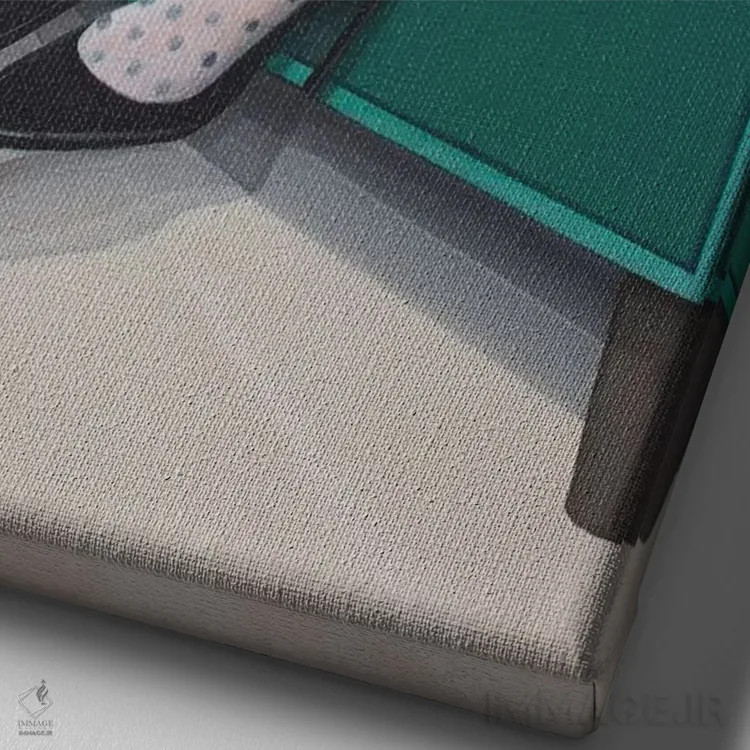 تابلو دکوراتیو دختر با جوراب خال خالی و کفش پاشنه بلند مشکی اثر سیسی گیدی - نمای نزدیک بافت بوم