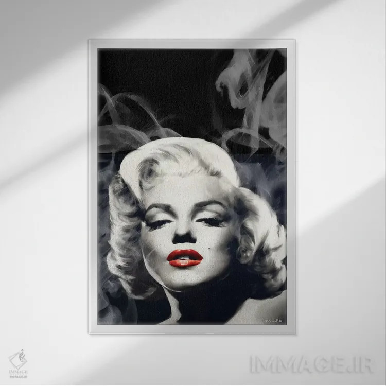 تابلو دکوراتیو مرلین لب سرخ در مه/دود اثر کریس کنسانی - نمای قابدار سفید