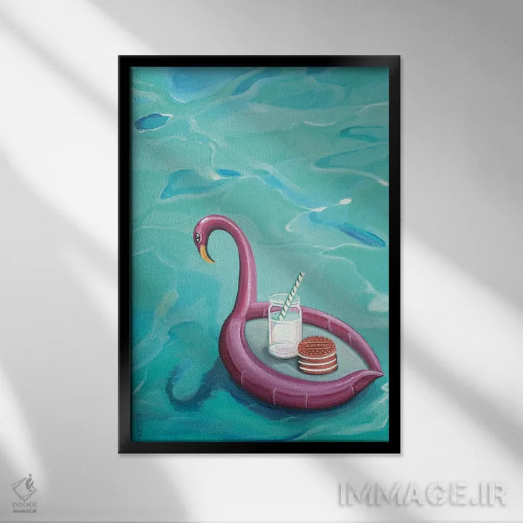 تابلو دکوراتیو کلوچه های اوریو سوپریم روی آب استخر شناور اثر سیسی گیدی - نمای قابدار مشکی