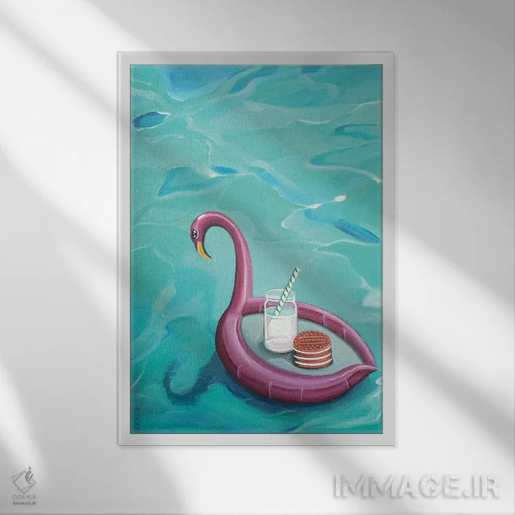 تابلو دکوراتیو کلوچه های اوریو سوپریم روی آب استخر شناور اثر سیسی گیدی - نمای قابدار سفید