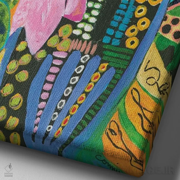 تابلو انتزاعی هم نشینی گربه موو اثر کانی کالم - نمای نزدیک بافت بوم