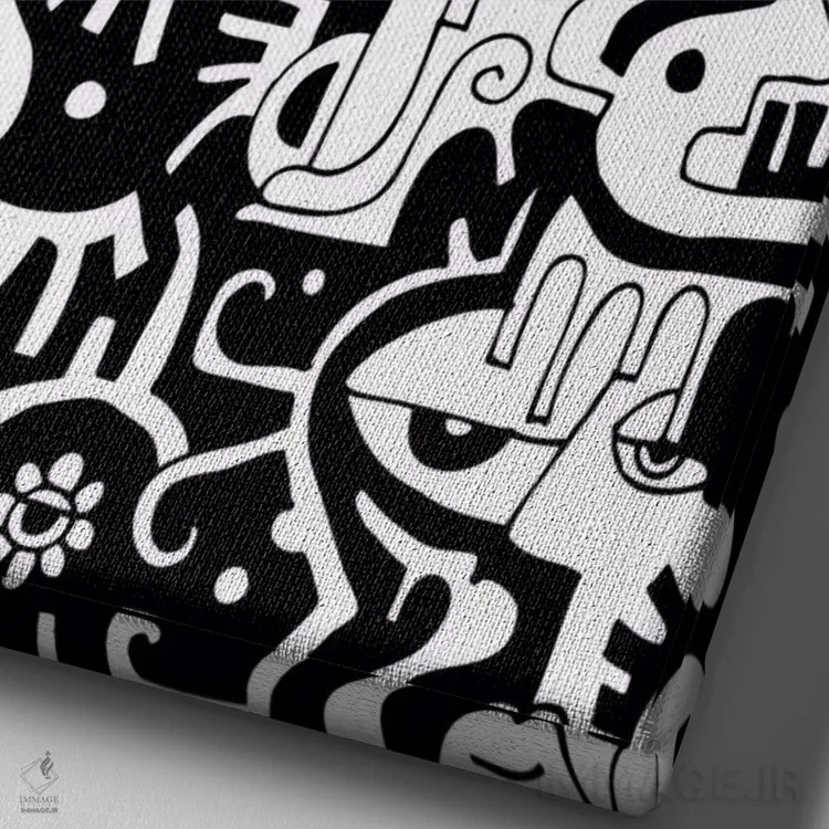 تابلو دکوراتیو رنگ به سیاهی اثر بیلی آرتیست - نمای نزدیک بافت بوم