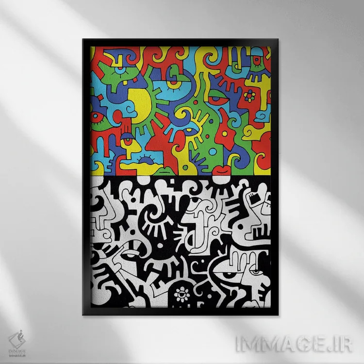 تابلو دکوراتیو رنگ به سیاهی اثر بیلی آرتیست - نمای قابدار مشکی