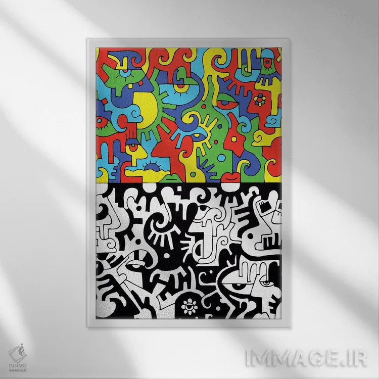 تابلو دکوراتیو رنگ به سیاهی اثر بیلی آرتیست - نمای قابدار سفید