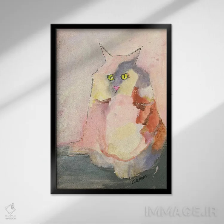 تابلو دکوراتیو گربه ملودی اثر کانی کالم - نمای قابدار مشکی