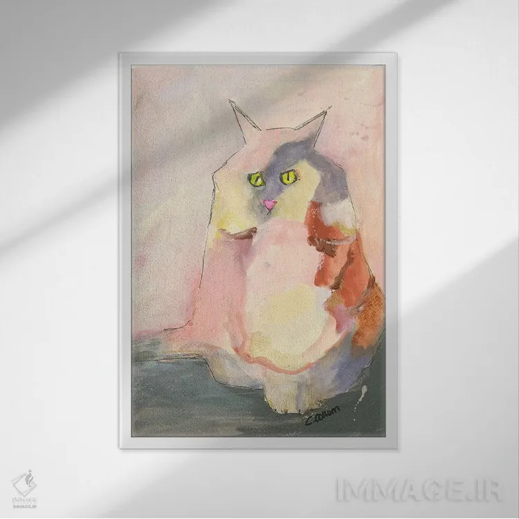 تابلو دکوراتیو گربه ملودی اثر کانی کالم - نمای قابدار سفید