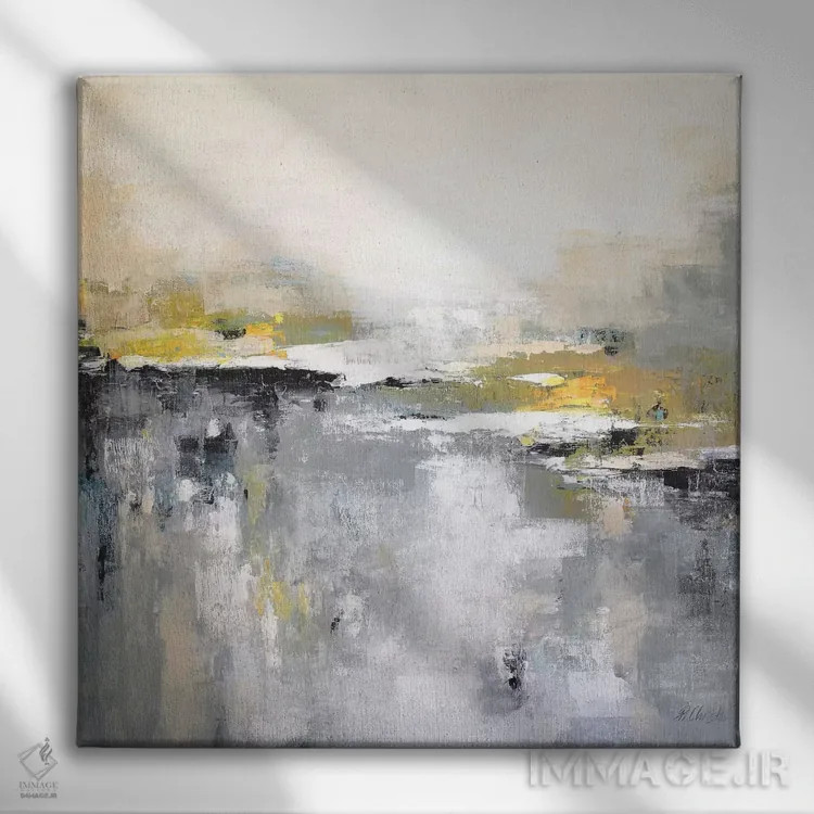 تابلو دکوراتیو هارمونی در خاکستری و زرد اثر رباورهاا کریستوا - نمای روبهرو روی دیوار