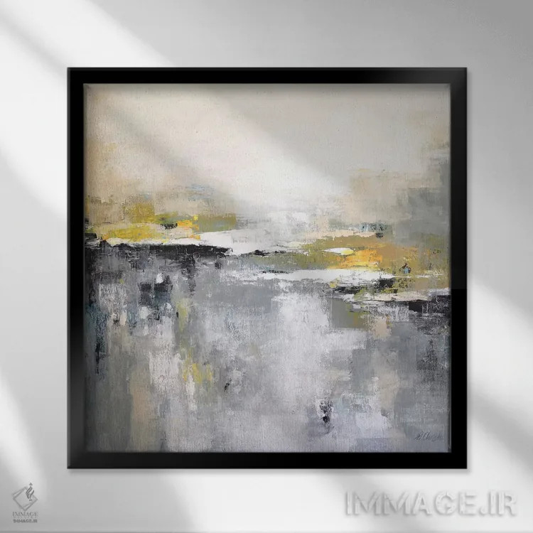 تابلو دکوراتیو هارمونی در خاکستری و زرد اثر رباورهاا کریستوا - نمای قابدار مشکی