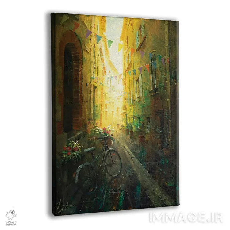 تابلو دکوراتیو خیابان فرانسوی با دوچرخه اثر کریستوفر کلارک - نمای پرسپکتیو محصول