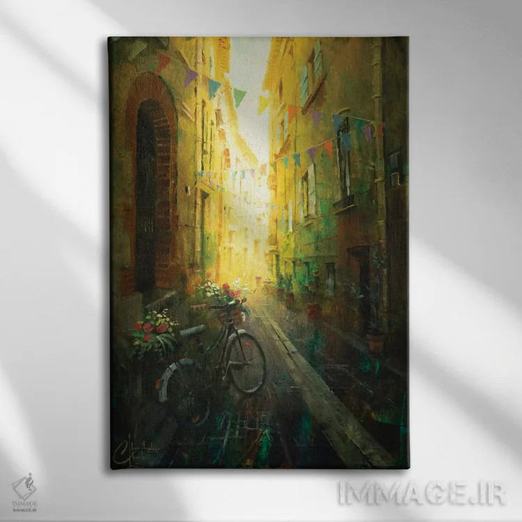 تابلو دکوراتیو خیابان فرانسوی با دوچرخه اثر کریستوفر کلارک - نمای روبهرو روی دیوار