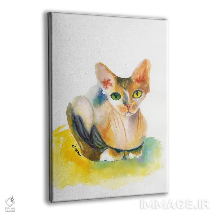 تابلو دکوراتیو اسفینکس روی بالشت زرد اثر کانی کالم - نمای پرسپکتیو محصول