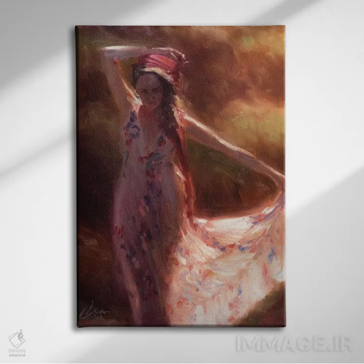 تابلو دکوراتیو روسری قرمز اثر کریستوفر کلارک - نمای روبهرو روی دیوار