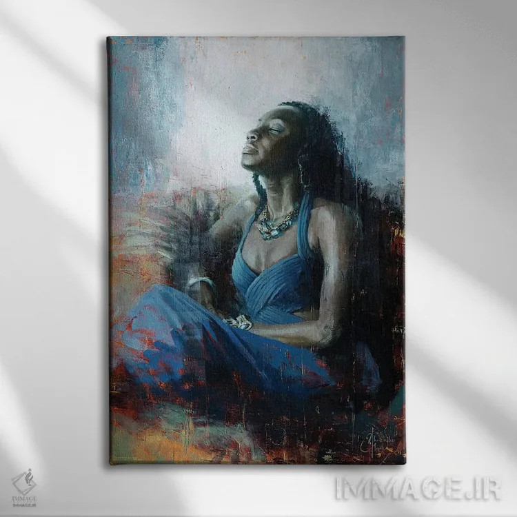 تابلو دکوراتیو آبی اشرافی اثر کریستوفر کلارک - نمای روبهرو روی دیوار