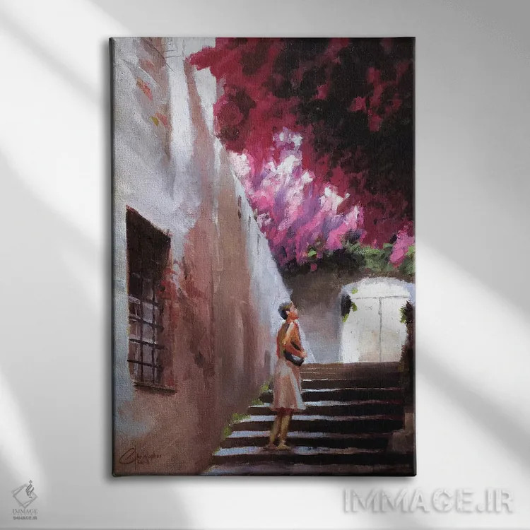 تابلو دکوراتیو گل کاغذی بوگنویلیا اثر کریستوفر کلارک - نمای روبهرو روی دیوار