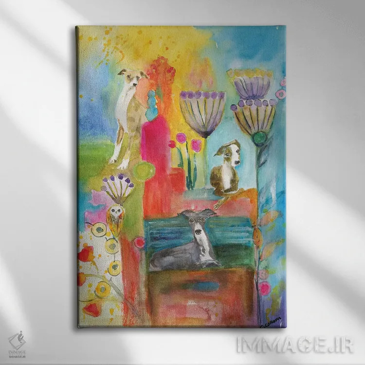 تابلو دکوراتیو گریهاندهای خیالباف اثر کانی کالم - نمای روبهرو روی دیوار