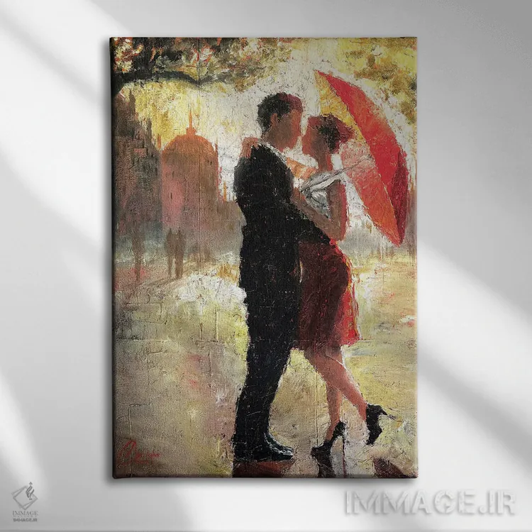تابلو دکوراتیو رمانس چتر قرمز I اثر کریستوفر کلارک - نمای روبهرو روی دیوار
