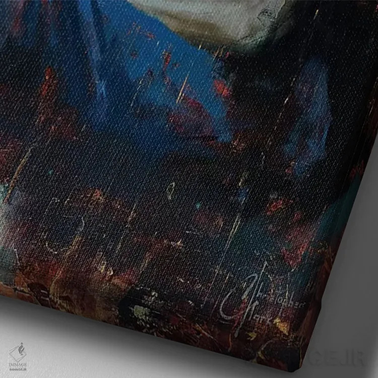 تابلو دکوراتیو آبی اشرافی اثر کریستوفر کلارک - نمای نزدیک بافت بوم