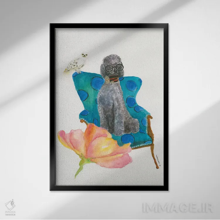 تابلو دکوراتیو پودل معجون عشق اثر کانی کالم - نمای قابدار مشکی