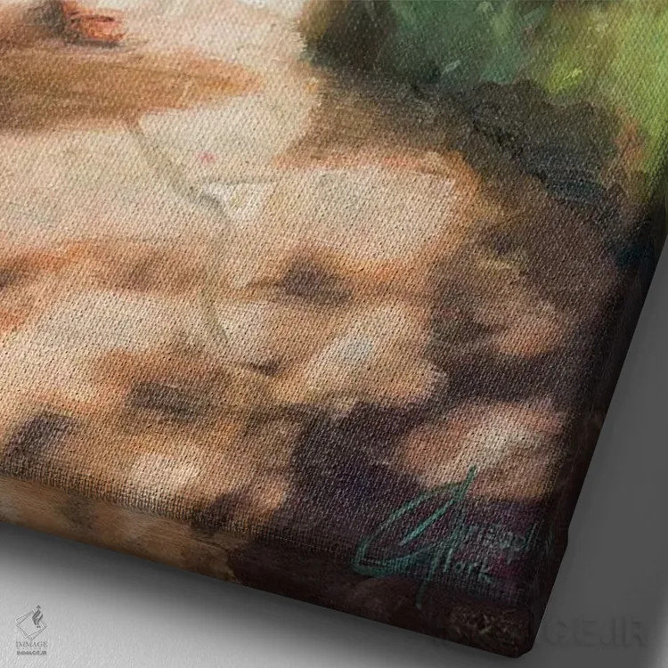 تابلو دکوراتیو قدم زدن در باغ اثر کریستوفر کلارک - نمای نزدیک بافت بوم