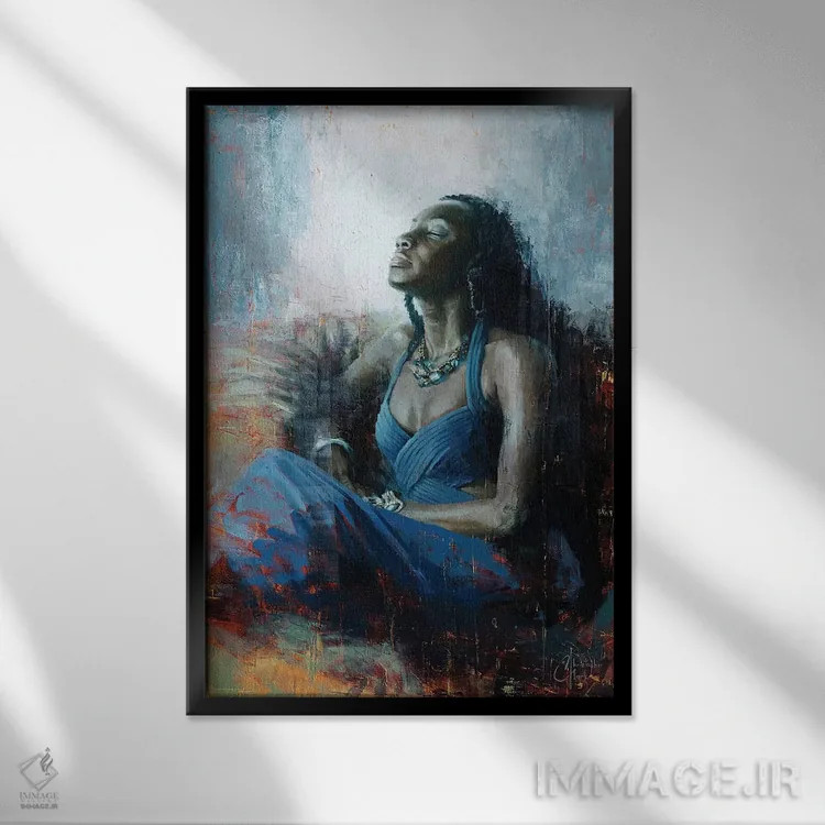 تابلو دکوراتیو آبی اشرافی اثر کریستوفر کلارک - نمای قابدار مشکی