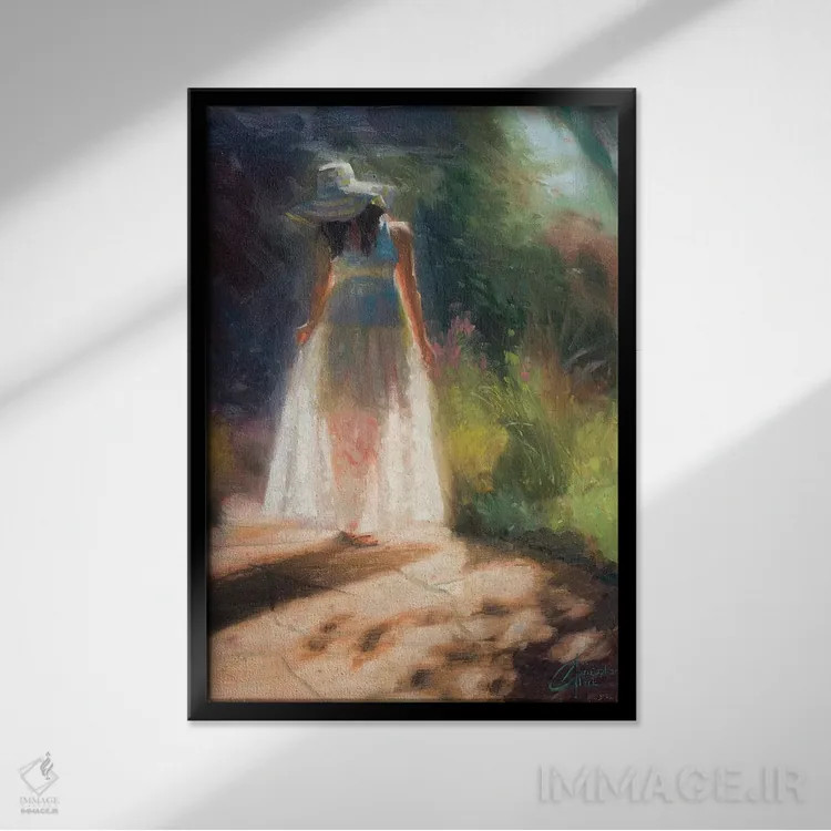 تابلو دکوراتیو قدم زدن در باغ اثر کریستوفر کلارک - نمای قابدار مشکی