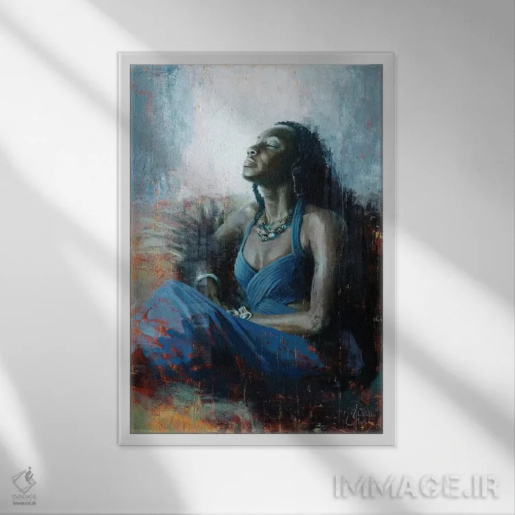 تابلو دکوراتیو آبی اشرافی اثر کریستوفر کلارک - نمای قابدار سفید