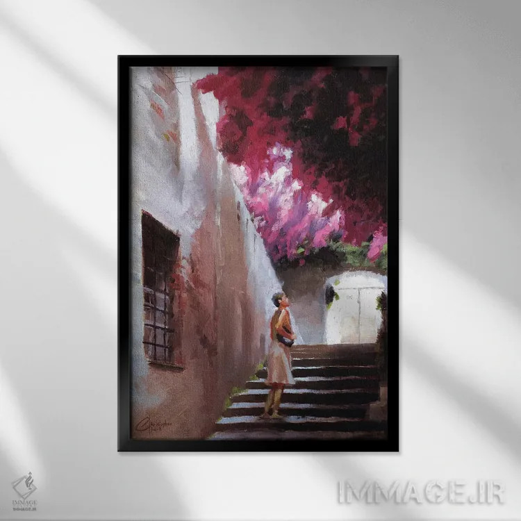 تابلو دکوراتیو گل کاغذی بوگنویلیا اثر کریستوفر کلارک - نمای قابدار مشکی