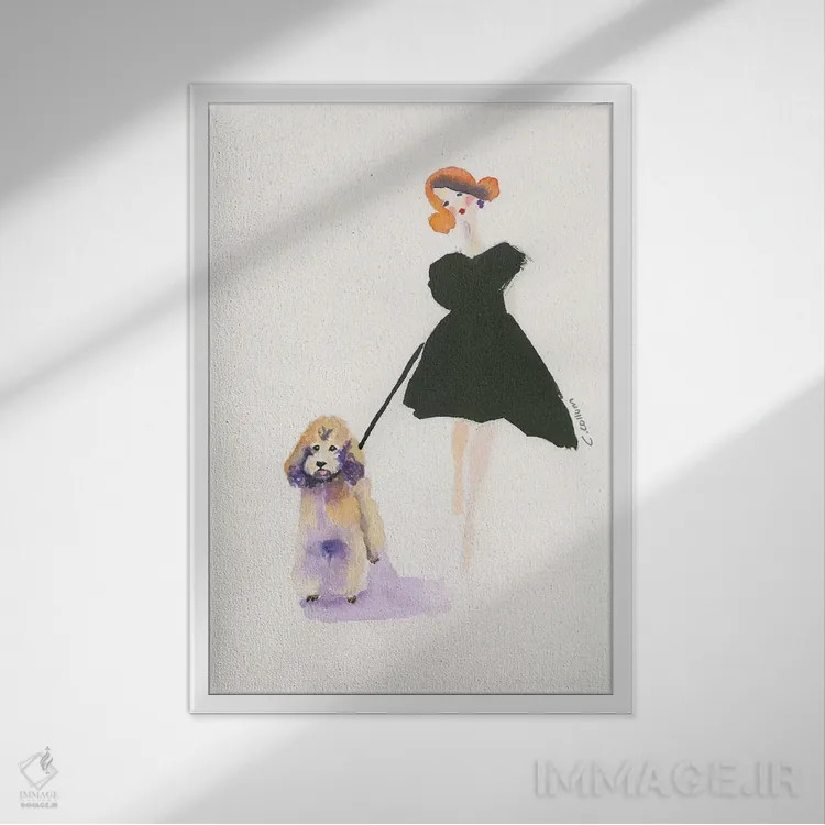 تابلو دکوراتیو پیاده روی پودل اثر کانی کالم - نمای قابدار سفید