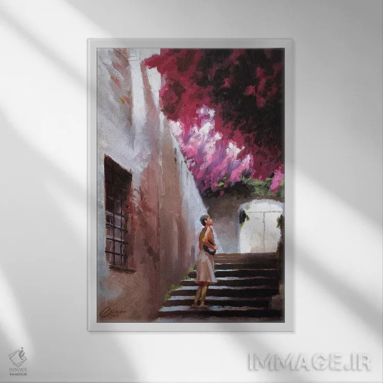 تابلو دکوراتیو گل کاغذی بوگنویلیا اثر کریستوفر کلارک - نمای قابدار سفید
