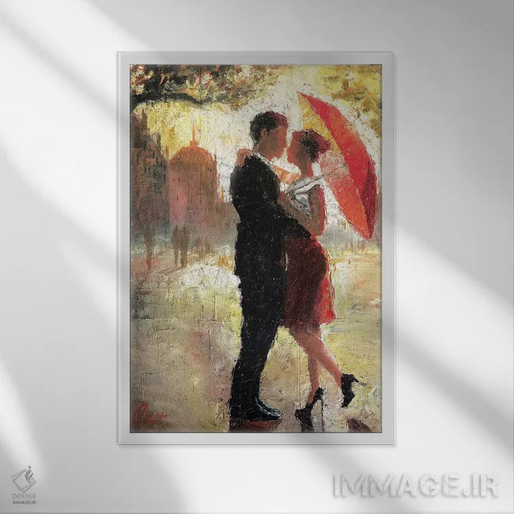 تابلو دکوراتیو رمانس چتر قرمز I اثر کریستوفر کلارک - نمای قابدار سفید