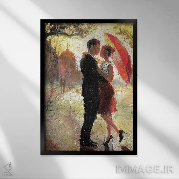 تابلو دکوراتیو رمانس چتر قرمز I اثر کریستوفر کلارک - نمای قابدار مشکی