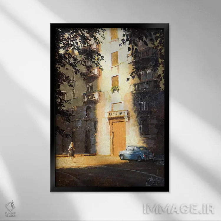 تابلو دکوراتیو میلان در سایه ها اثر کریستوفر کلارک - نمای قابدار مشکی