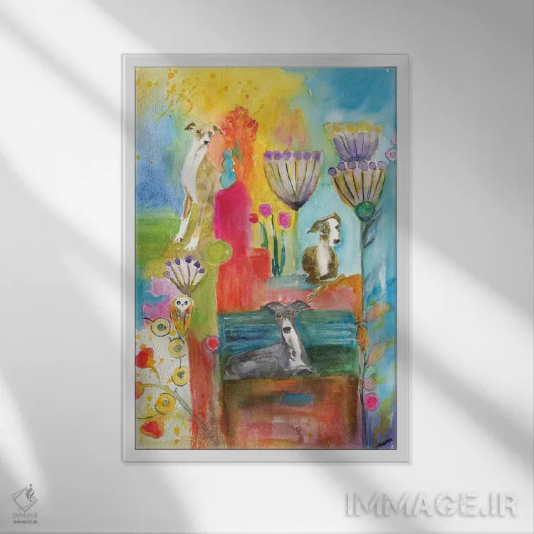 تابلو دکوراتیو گریهاندهای خیالباف اثر کانی کالم - نمای قابدار سفید