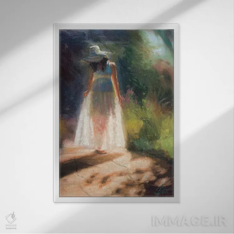 تابلو دکوراتیو قدم زدن در باغ اثر کریستوفر کلارک - نمای قابدار سفید