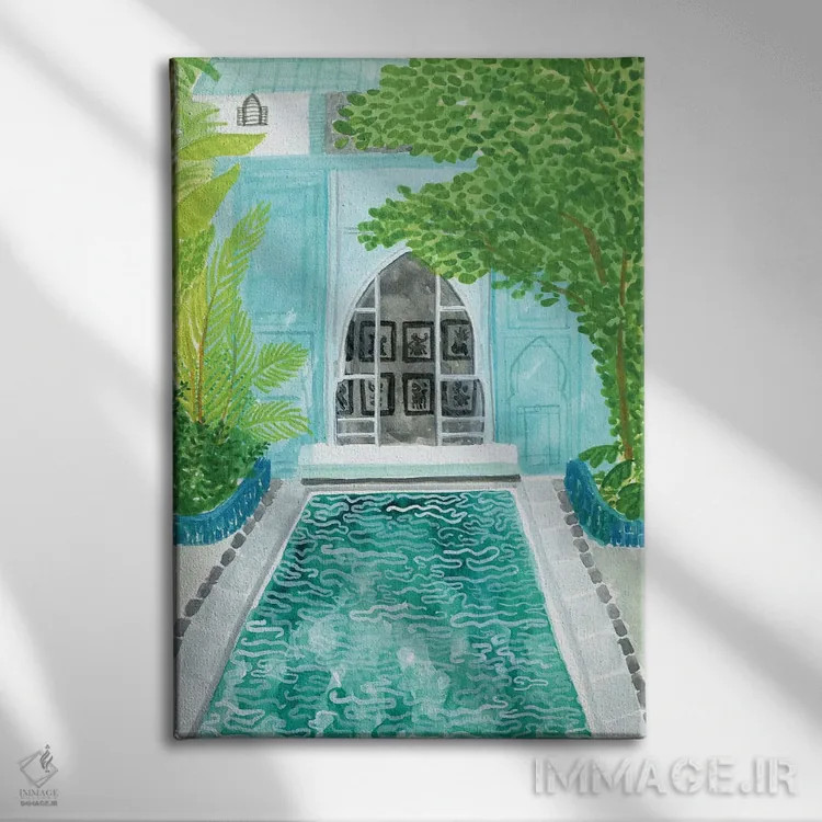 تابلو دکوراتیو ریاض آبی اثر کارولین چسیا - نمای روبهرو روی دیوار