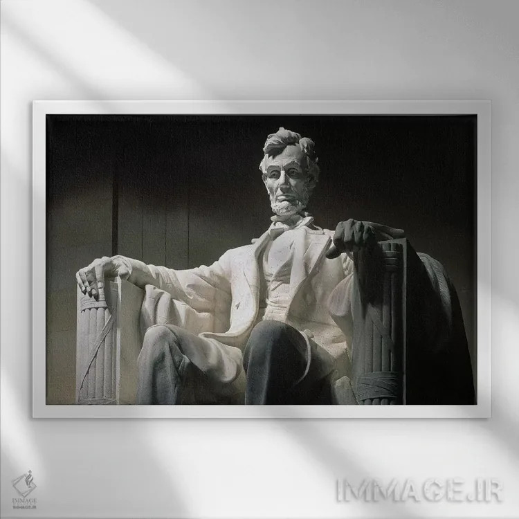 تابلو دکوراتیو یادبود لینکلن: تندیس اثر دنیل چستر فرنچ - نمای قابدار سفید