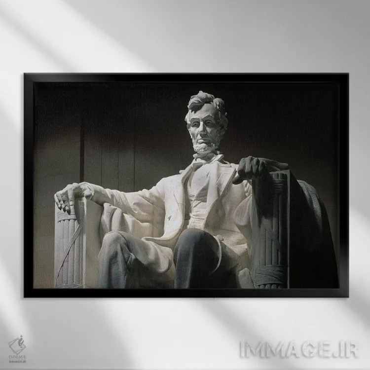 تابلو دکوراتیو یادبود لینکلن: تندیس اثر دنیل چستر فرنچ - نمای قابدار مشکی