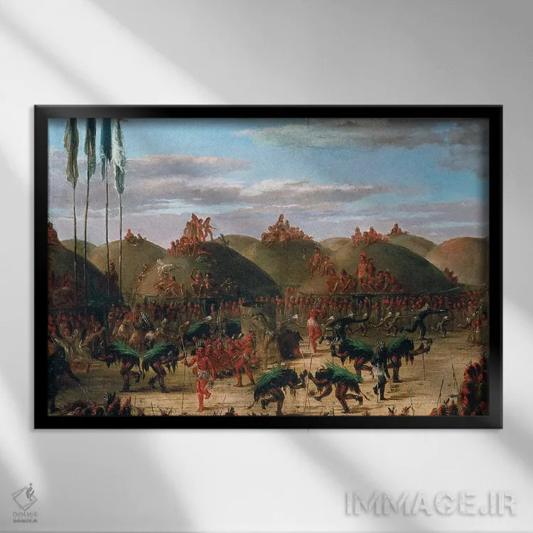 تابلو دکوراتیو 1832,رقص گاو مندانی، ۱۸۳۲ اثر جورج کت لین - نمای قابدار مشکی