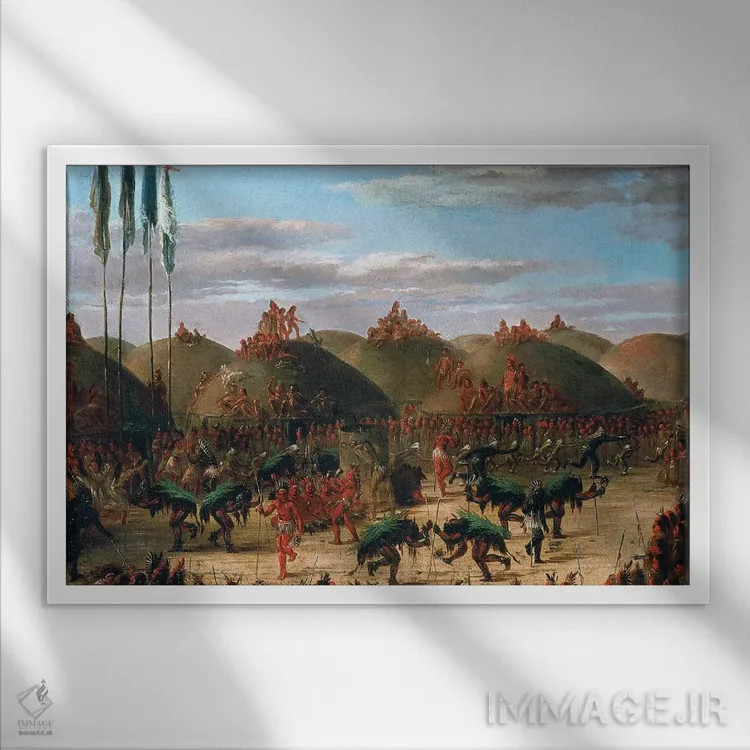 تابلو دکوراتیو 1832,رقص گاو مندانی، ۱۸۳۲ اثر جورج کت لین - نمای قابدار سفید