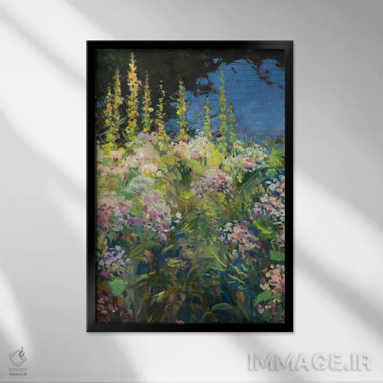 تابلو دکوراتیو گل ختمی اثر کترین ام الیوت - نمای قابدار مشکی