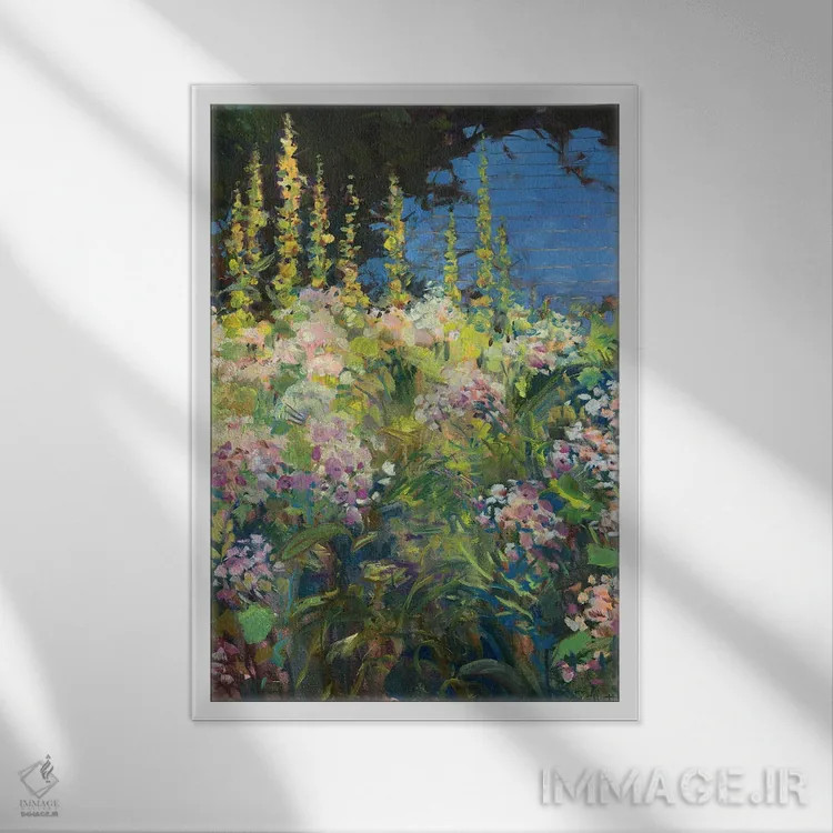 تابلو دکوراتیو گل ختمی اثر کترین ام الیوت - نمای قابدار سفید