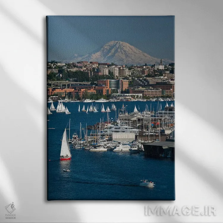 تابلو دکوراتیو Seattle, Washington, USA,محله ساوت لیک یونیون و کوه رینیر ا… اثر چارلز کراست - نمای روبهرو روی دیوار