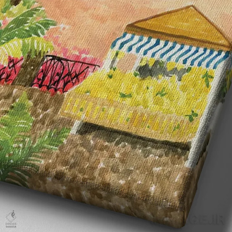 تابلو دکوراتیو تابستان ایتالیایی اثر کارولین چسیا - نمای نزدیک بافت بوم