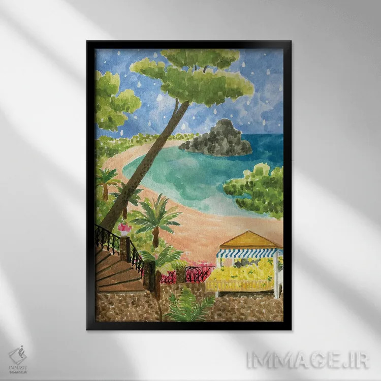 تابلو دکوراتیو تابستان ایتالیایی اثر کارولین چسیا - نمای قابدار مشکی